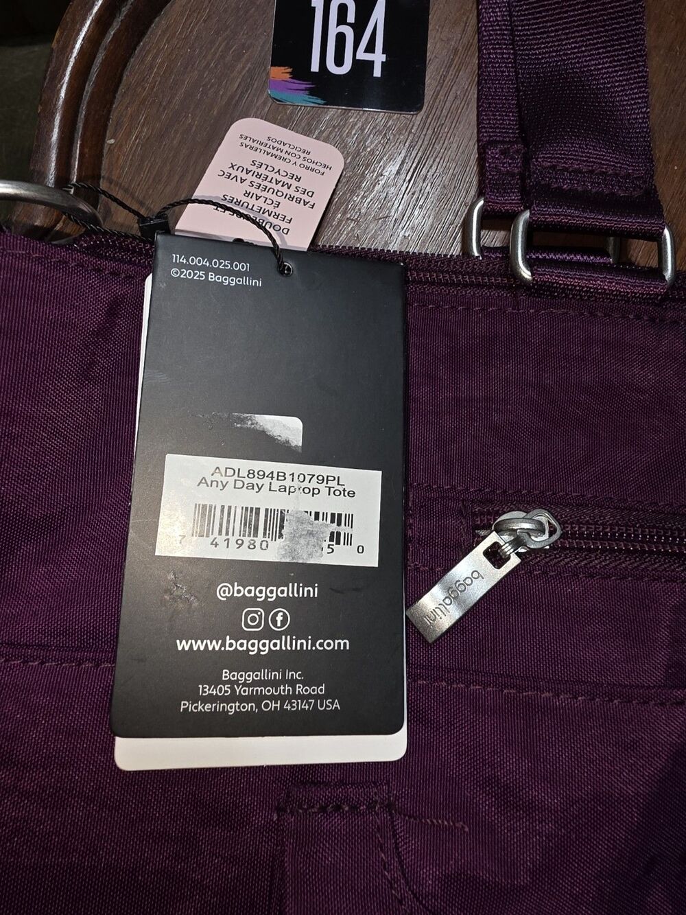 Baggallini Anywhere Day Laptop Tote Purple NWT RFID Travel Work Bag Lightweight - Picture 7 of 9